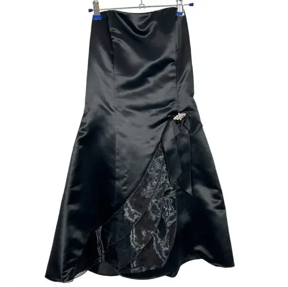 Vintage 80s Jessica McClintock Gunne Sax Black Strapless Mini Dress 7/8 - Picture 2 of 11